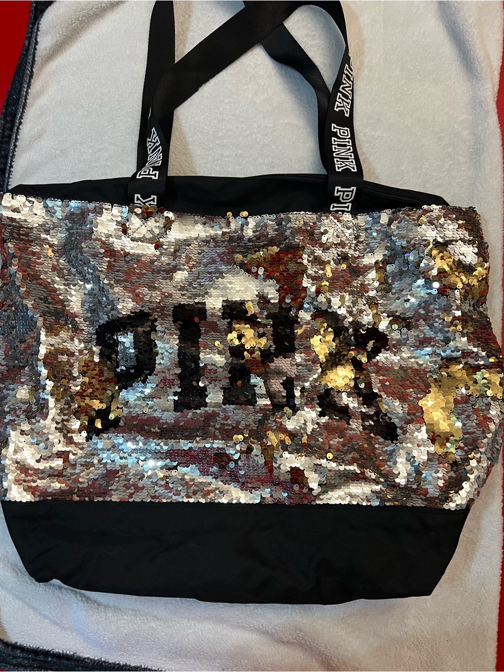PINK Victoria's Secret black with Silver Sequin Reversible Tote